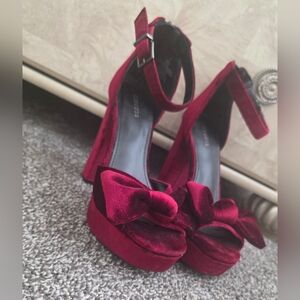 Express Red Velvet Bow Heels